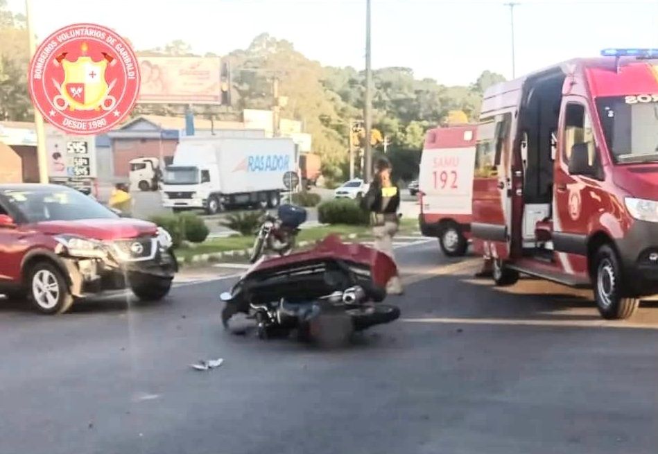  Motociclista fica ferido após colisão em Garibaldi