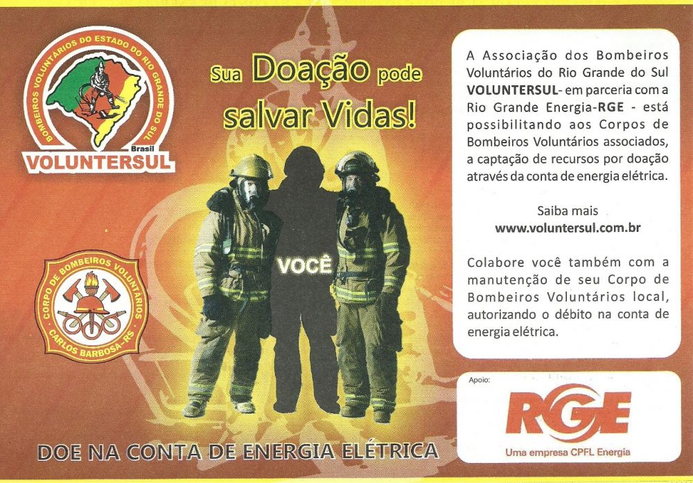 Bombeiros de Carlos Barbosa retomam campanha através da conta de energia