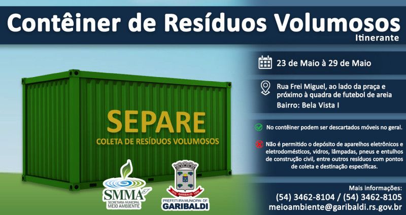 SMMA disponibiliza contêiner de resíduos volumosos no bairro Bela Vista I
